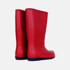A pair of red Classic Wellies. The wellington boots have a dark blue sole and are displayed on a plain light grey background.
